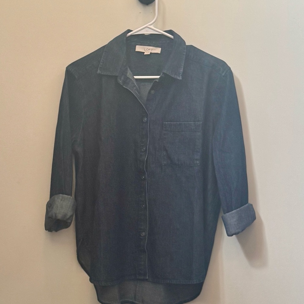 LOFT Blue Button Down Shirt with Relaxed Fit